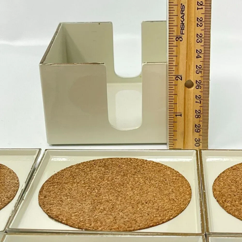 MCM Georges Briard Square Cream Gold Lacquer Ware Set of 6 Coasters Holder Japan